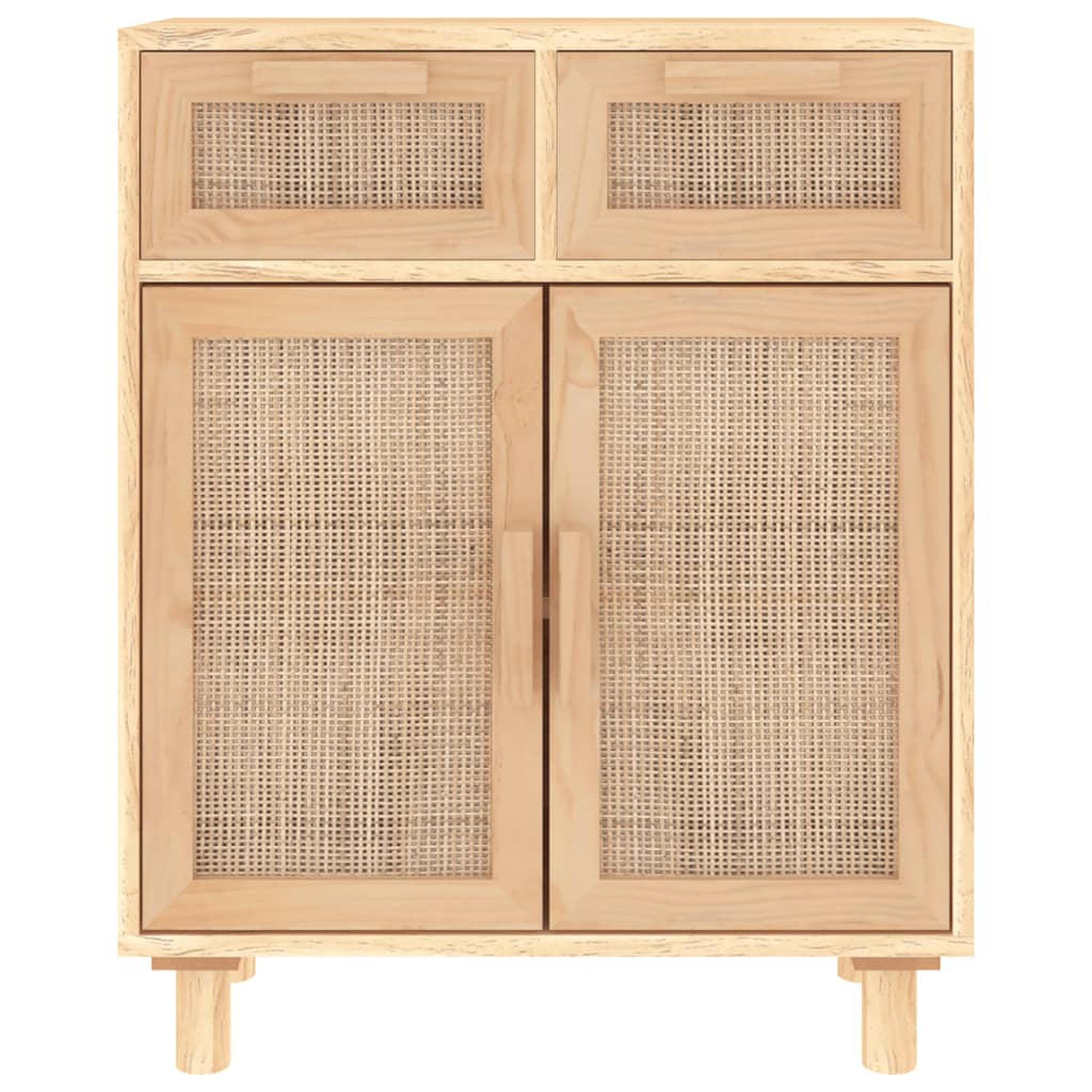 vidaXL Sideboard Brown 23.6"x11.8"x29.5" Solid Wood Pine and Natural Rattan