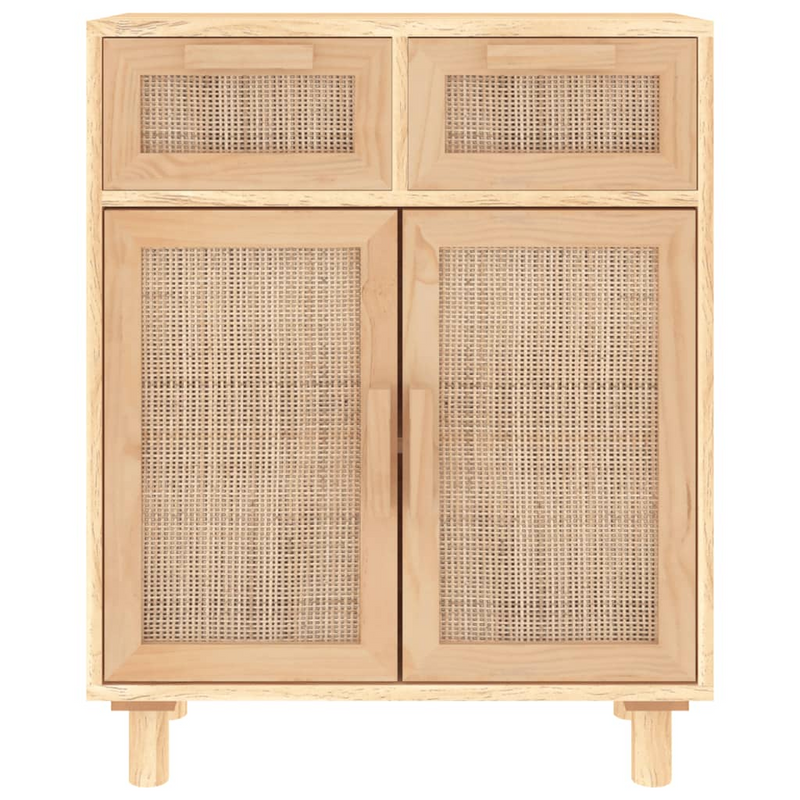 vidaXL Sideboard Brown 23.6"x11.8"x29.5" Solid Wood Pine and Natural Rattan