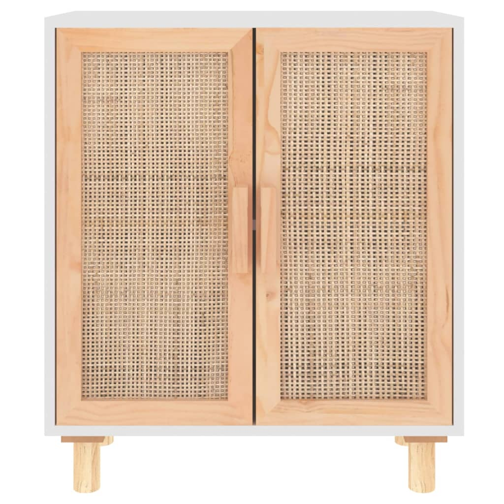 vidaXL Sideboard White 23.6"x11.8"x27.6" Solid Wood Pine and Natural Rattan