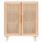 vidaXL Sideboard White 23.6"x11.8"x27.6" Solid Wood Pine and Natural Rattan