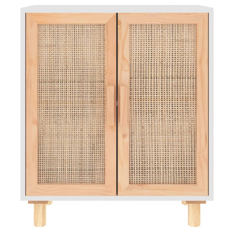 vidaXL Sideboard White 23.6"x11.8"x27.6" Solid Wood Pine and Natural Rattan
