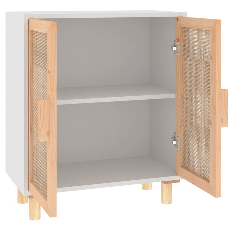 vidaXL Sideboard White 23.6"x11.8"x27.6" Solid Wood Pine and Natural Rattan