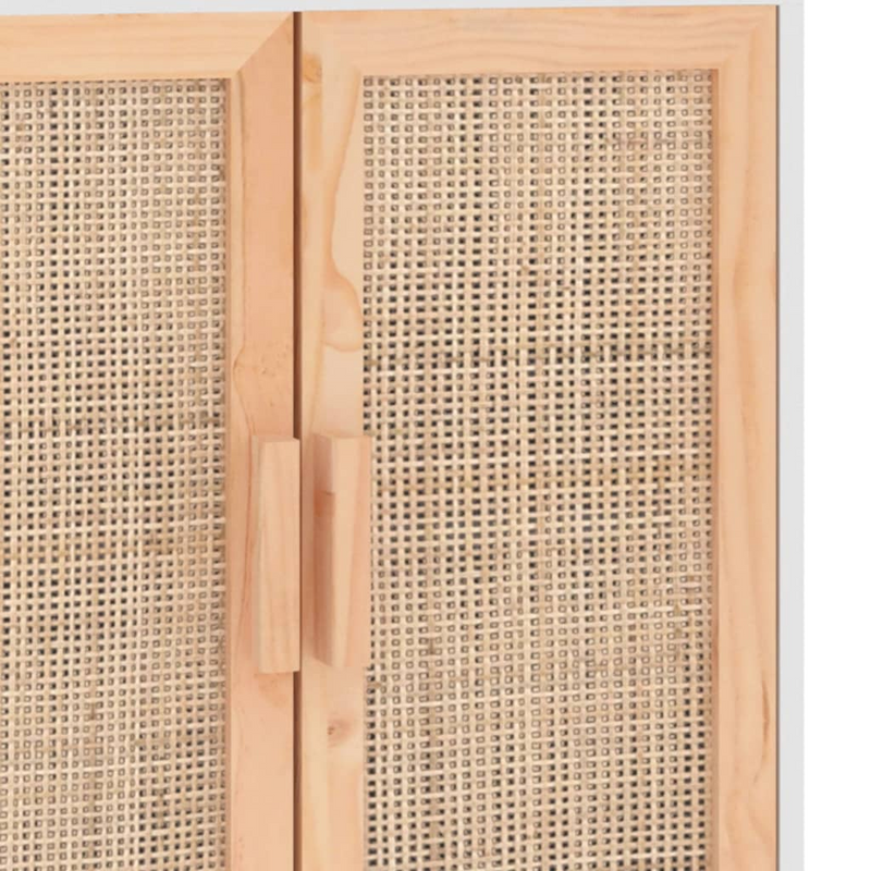 vidaXL Sideboard White 23.6"x11.8"x27.6" Solid Wood Pine and Natural Rattan