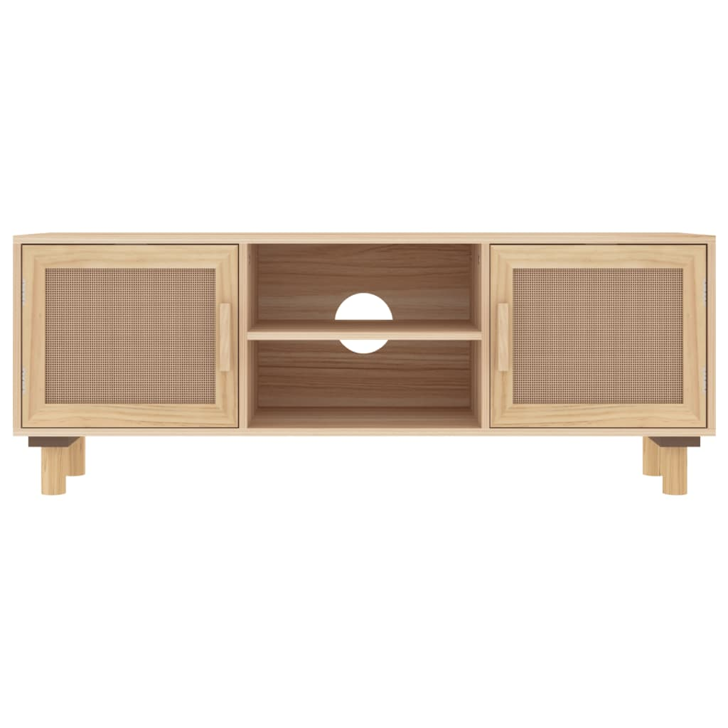 vidaXL TV Cabinet Brown 41.3"x11.8"x15.7" Solid Wood Pine&Natural Rattan