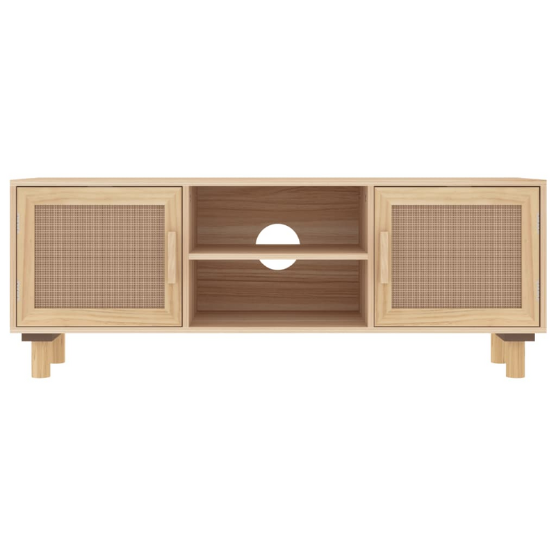 vidaXL TV Cabinet Brown 41.3"x11.8"x15.7" Solid Wood Pine&Natural Rattan