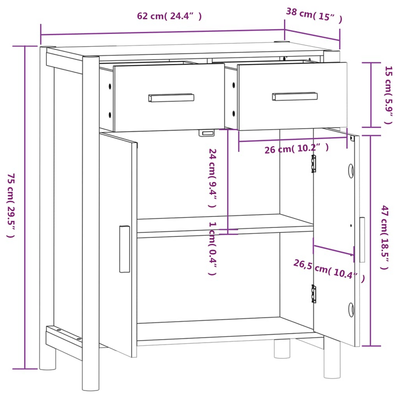 vidaXL Sideboard 24.4"x15"x29.5" Engineered Wood
