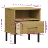 vidaXL Bedside Cabinet with Metal Legs Brown Solid Wood Pine OSLO