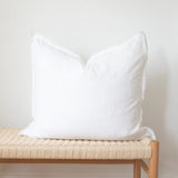 Square Fringed Linen Pillow COVER - White