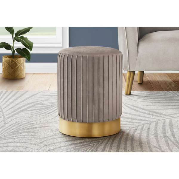 OTTOMAN - LIGHT BROWN VELVET / GOLD METAL BASE"