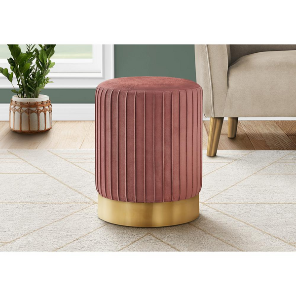 OTTOMAN - DARK PINK VELVET / GOLD METAL BASE"