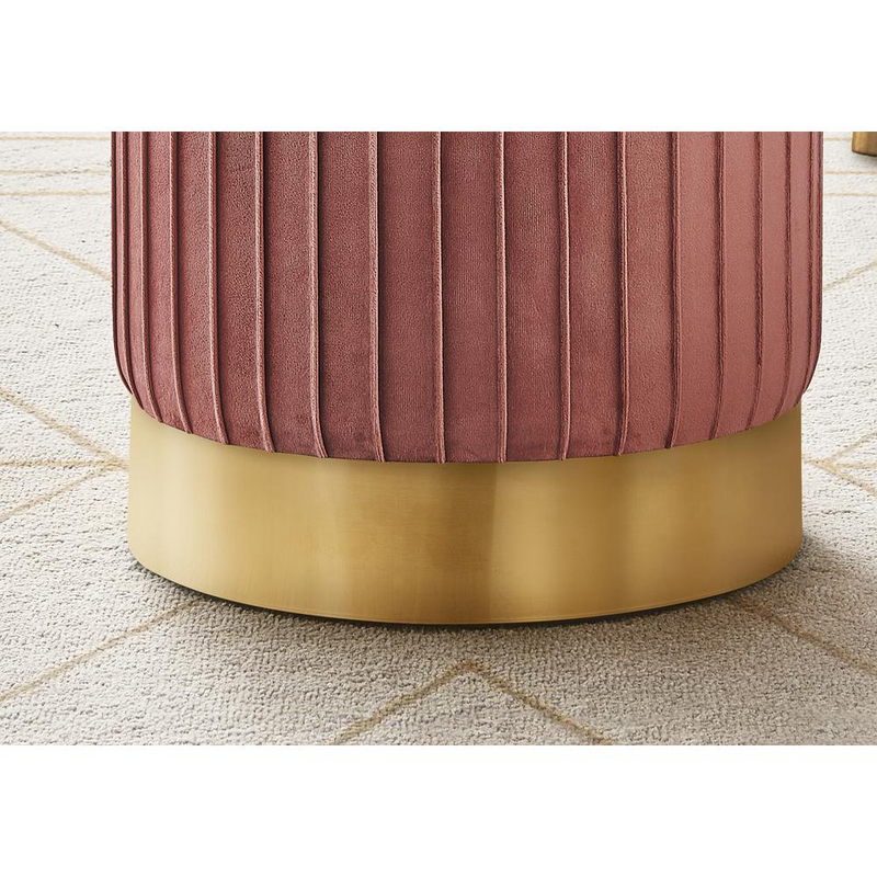 OTTOMAN - DARK PINK VELVET / GOLD METAL BASE"