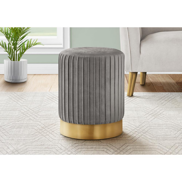 OTTOMAN - GREY VELVET / GOLD METAL BASE"