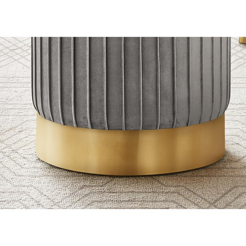 OTTOMAN - GREY VELVET / GOLD METAL BASE"
