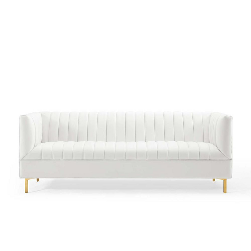 Shift Channel Tufted Performance Velvet Sofa - White EEI-4132-WHI