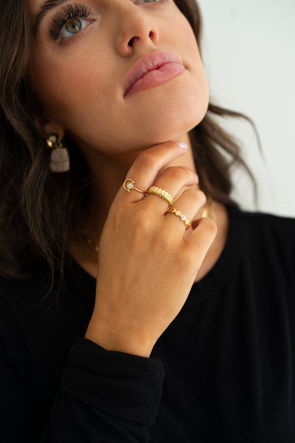 16K Gold Filled Geometric White Opal Ring