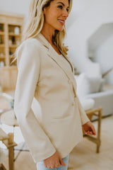 DOUBLE BREASTED SATIN BLAZER IN BEIGE
