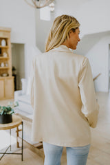 DOUBLE BREASTED SATIN BLAZER IN BEIGE