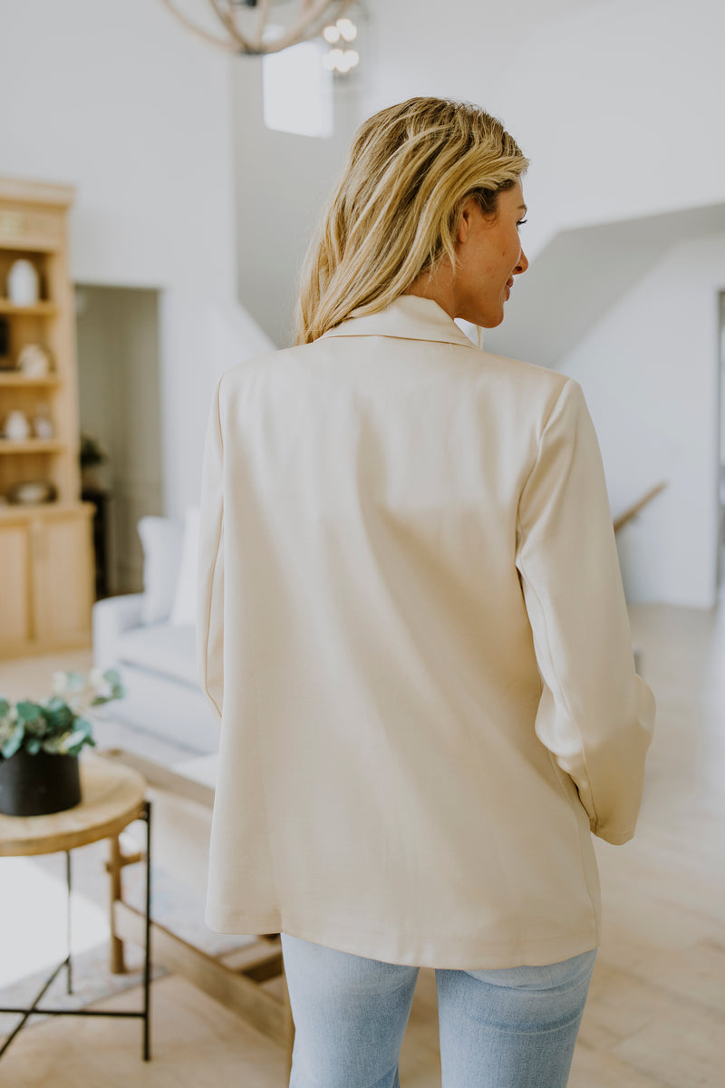 DOUBLE BREASTED SATIN BLAZER IN BEIGE