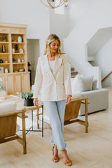 DOUBLE BREASTED SATIN BLAZER IN BEIGE
