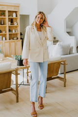 DOUBLE BREASTED SATIN BLAZER IN BEIGE