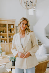 DOUBLE BREASTED SATIN BLAZER IN BEIGE