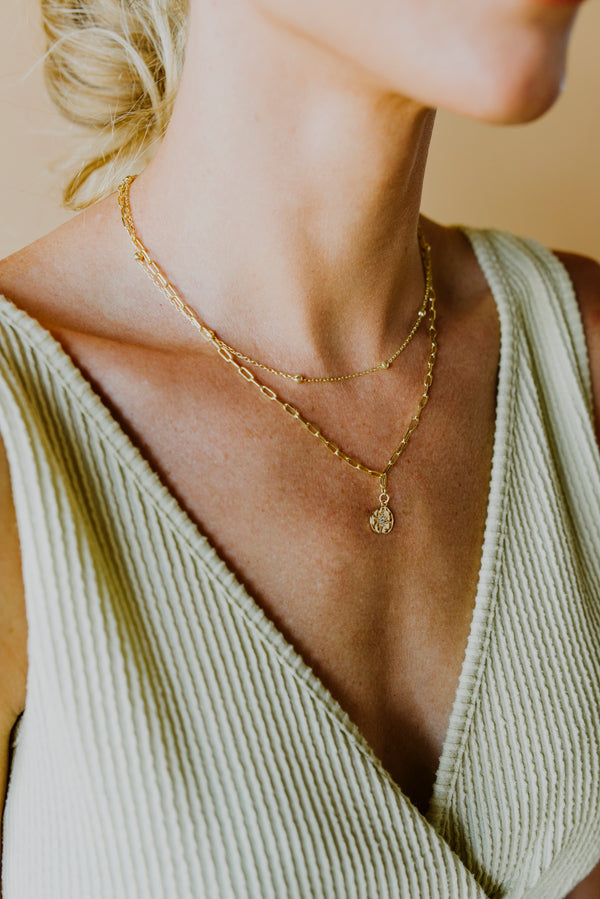 Dainty Paper Clip & Starburst Pendant Necklace