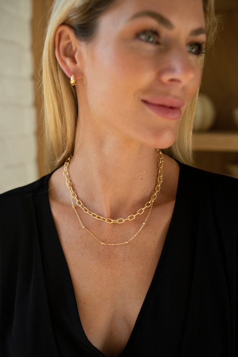 Dainty Bead and Chain Gold Filled Necklace by Layerhandmade