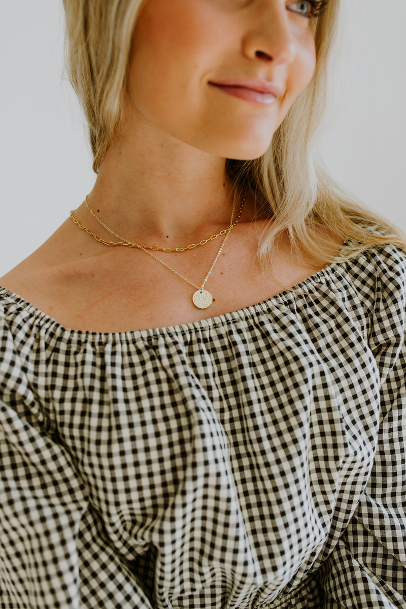 Gold Hammered Pendant Necklace by Layer Jewelry