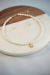 Freshwater Pearl Necklace with Gold Filled Starburst Pendant