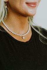 Freshwater Pearl Necklace with Gold Filled Starburst Pendant