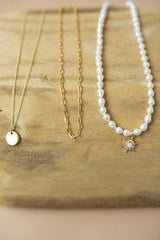 Freshwater Pearl Necklace with Gold Filled Starburst Pendant