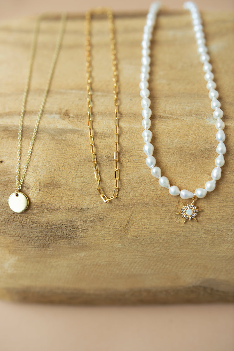 Freshwater Pearl Necklace with Gold Filled Starburst Pendant