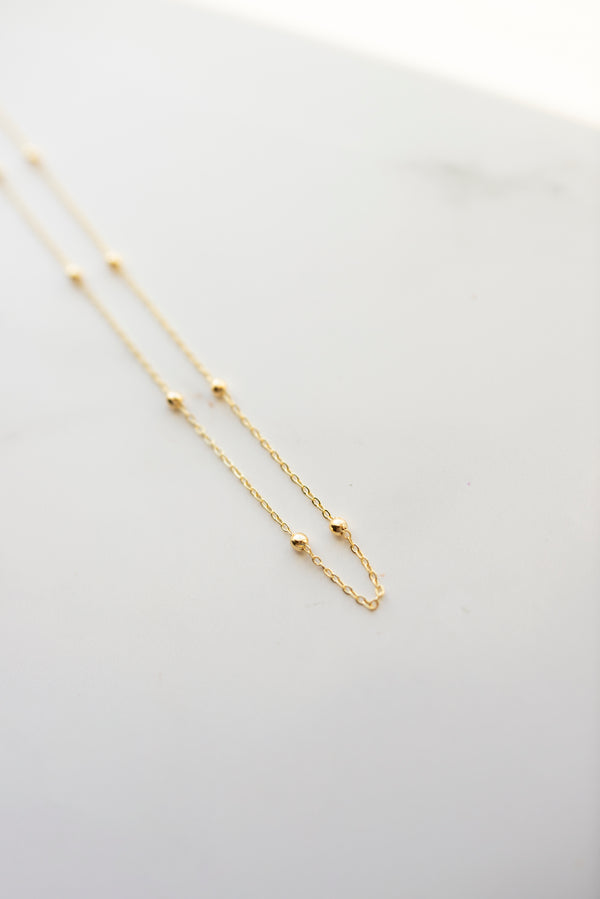 Dainty Bead and Chain Gold Filled Necklace by Layerhandmade