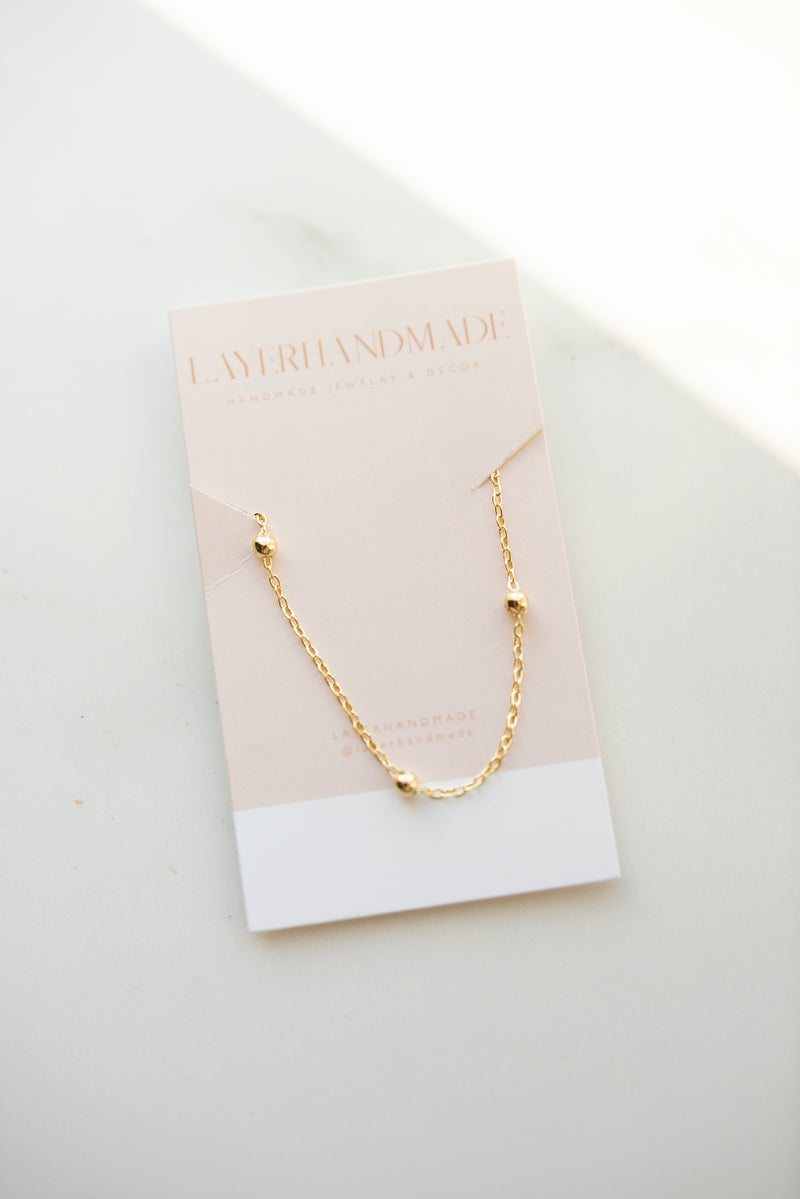 Dainty Bead and Chain Gold Filled Necklace by Layerhandmade