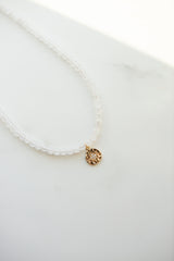 White Jade Beaded Necklace With Gold Filled Starburst Pendant