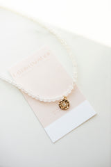 White Jade Beaded Necklace With Gold Filled Starburst Pendant