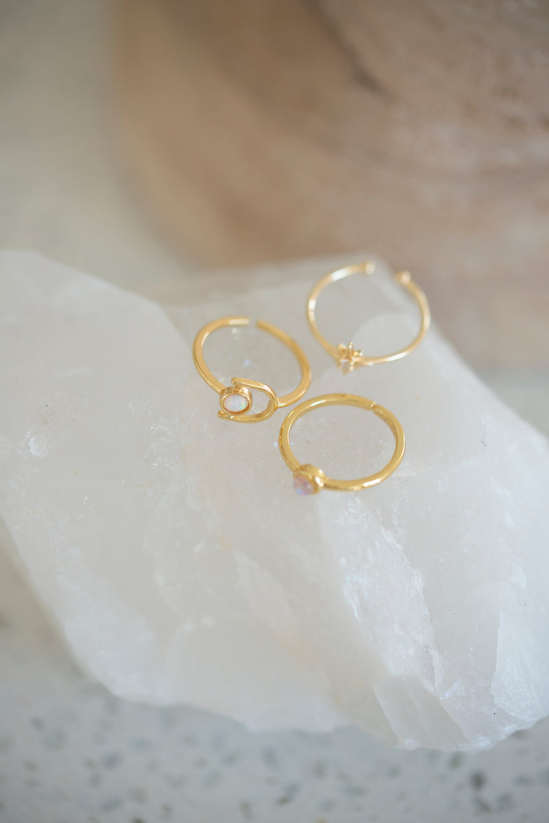 16K Gold Filled Geometric White Opal Ring