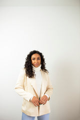 DOUBLE BREASTED SATIN BLAZER IN BEIGE