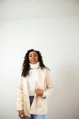 DOUBLE BREASTED SATIN BLAZER IN BEIGE