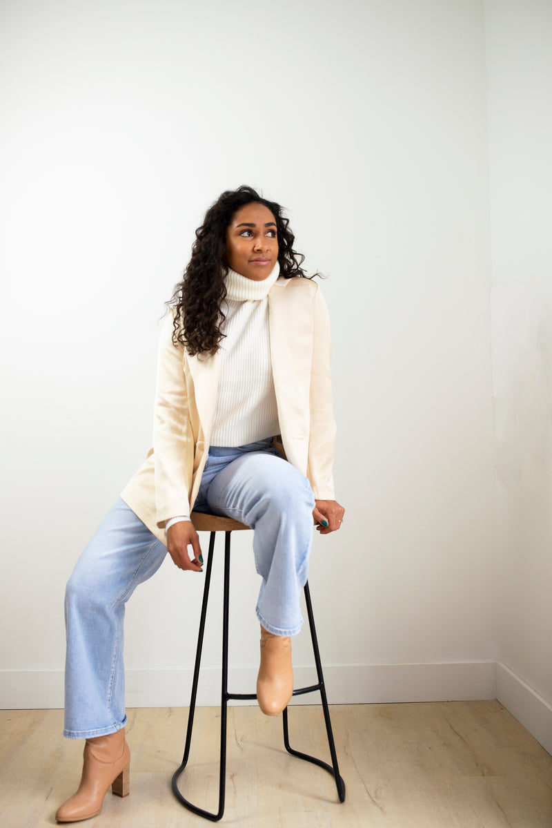 DOUBLE BREASTED SATIN BLAZER IN BEIGE