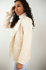 DOUBLE BREASTED SATIN BLAZER IN BEIGE