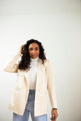 DOUBLE BREASTED SATIN BLAZER IN BEIGE