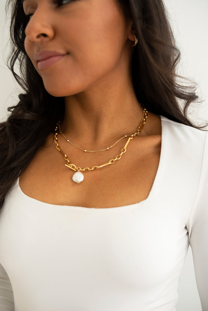 Dainty Bead and Chain Gold Filled Necklace by Layerhandmade