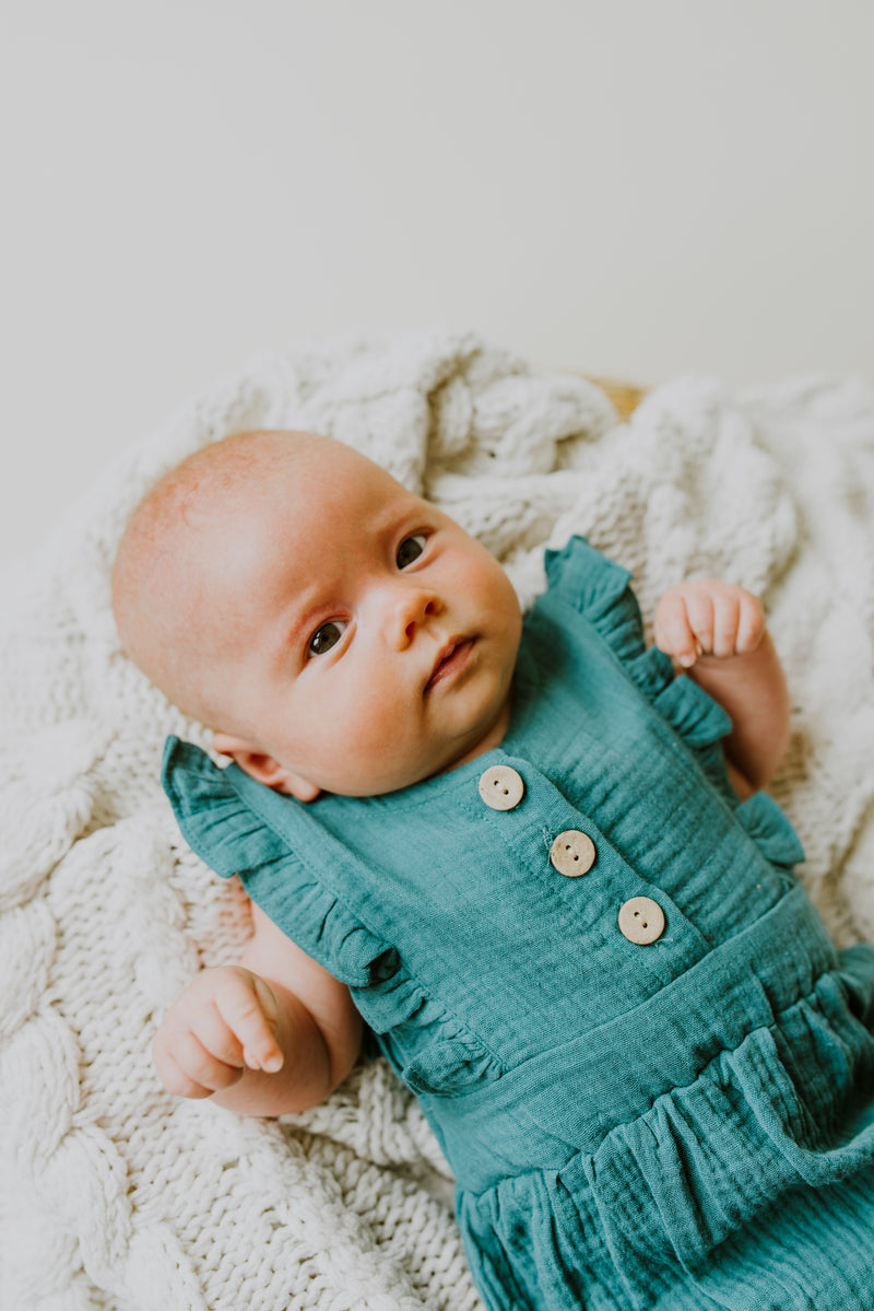 Peacock Backless Cotton Romper