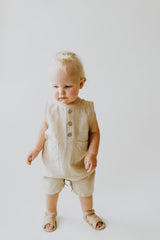 Oatmeal Cropped Linen Baby Romper