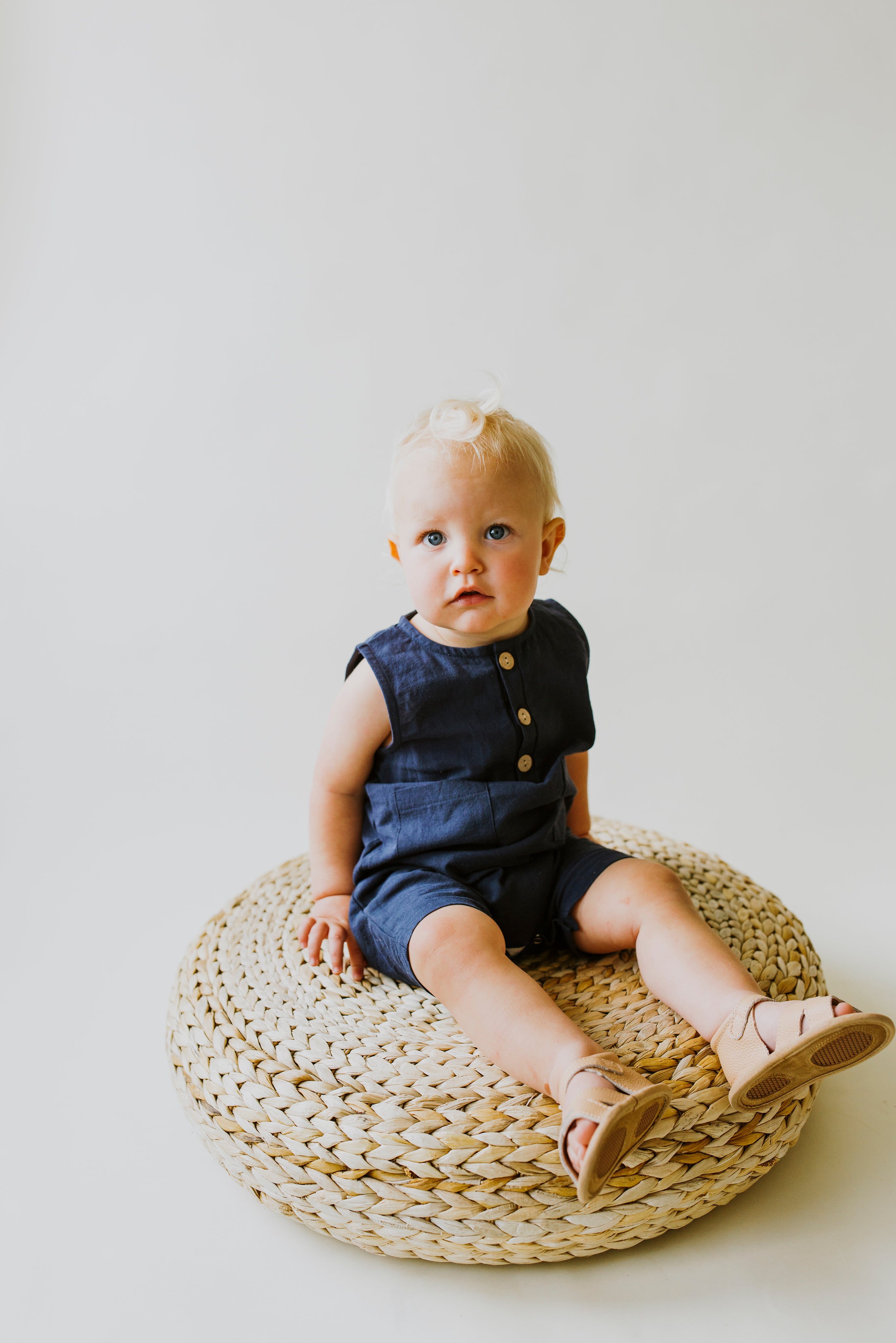 Navy Sleeveless Crop Linen Baby Romper