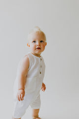 White Sleeveless Crop Linen Baby Romper