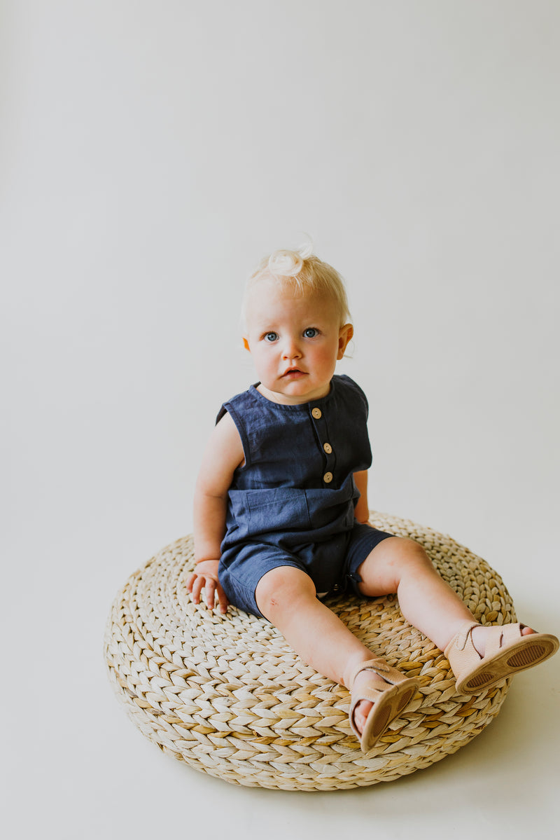 Navy Sleeveless Crop Linen Baby Romper