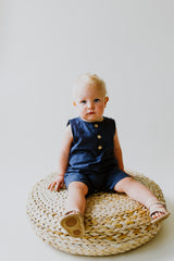 Navy Sleeveless Crop Linen Baby Romper
