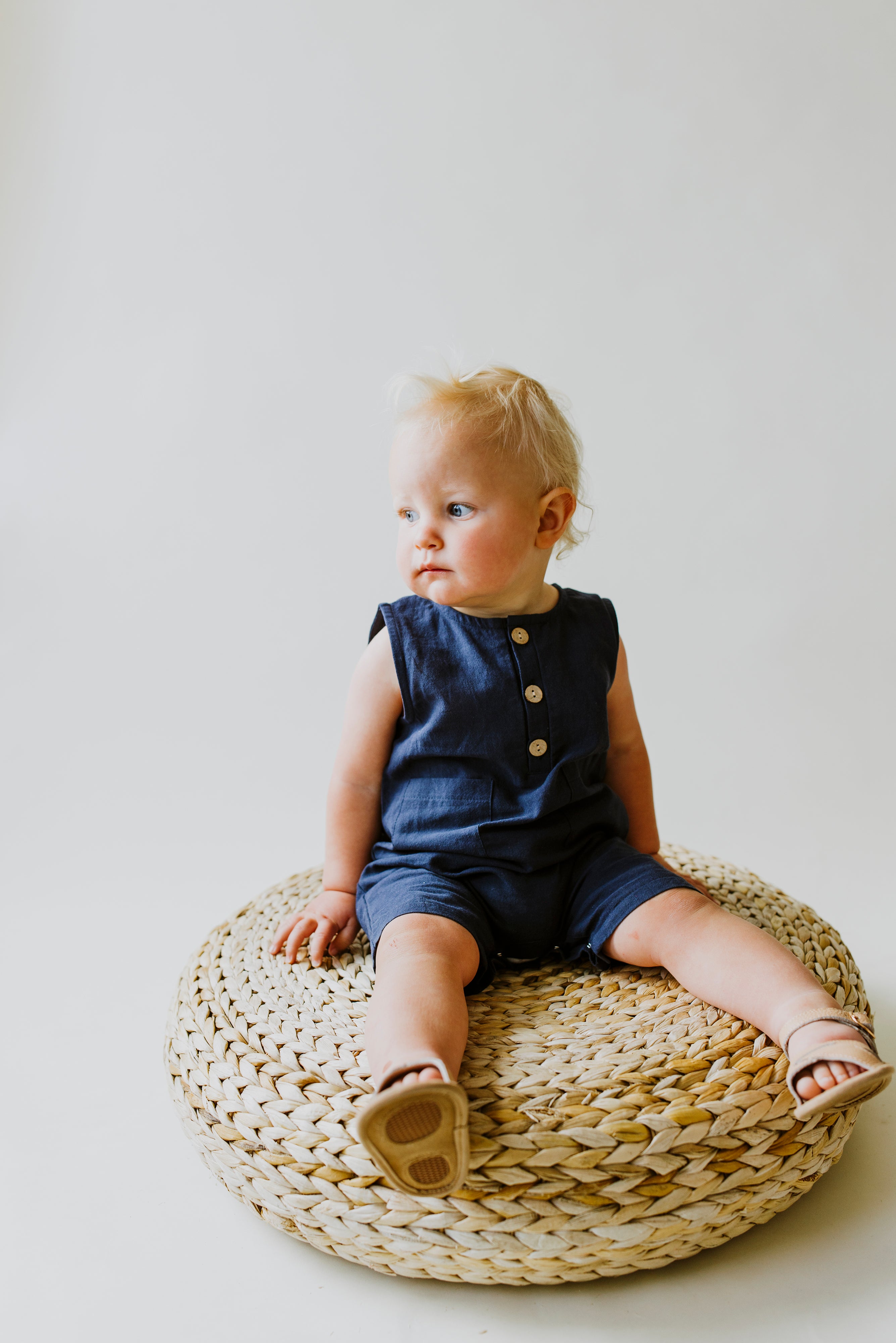 Navy Sleeveless Crop Linen Baby Romper